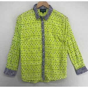 FRENCH CURVE Shirt Womens M Southwestern Flip Cuff Roll Tab Sleeve Cotton Green